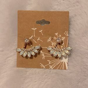 Gold color and rhinestone ear jacket earrings